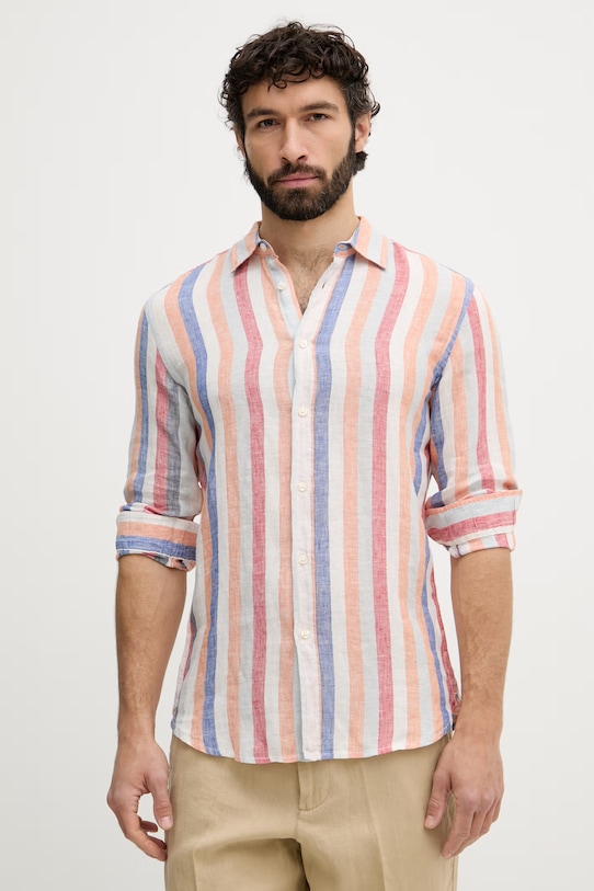 United Colors of Benetton camicia da uomo in lino arancione 5BKU5QJG8