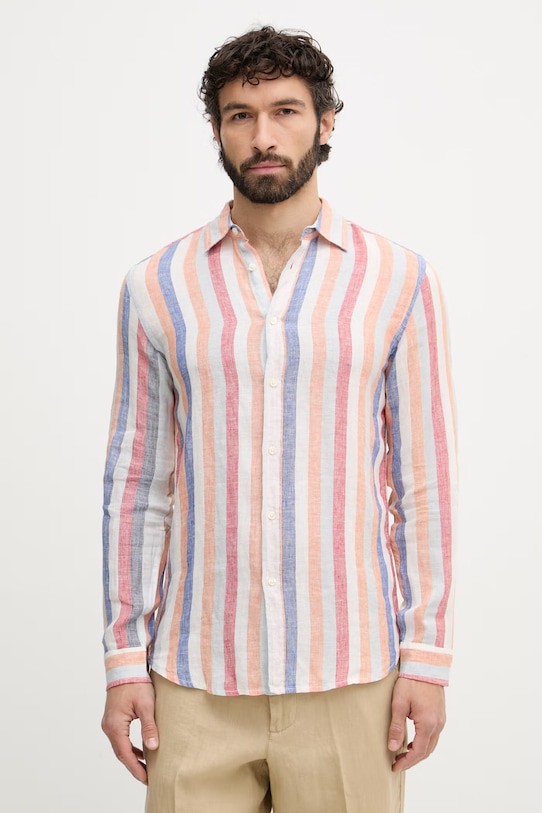 United Colors of Benetton camicia da uomo in lino arancione 5BKU5QJG8