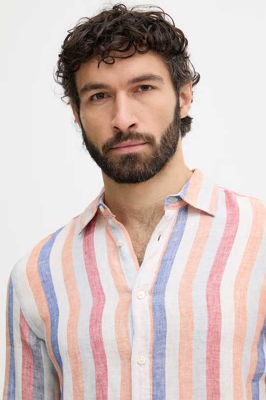 United Colors of Benetton camicia da uomo in lino 5BKU5QJG8 arancione