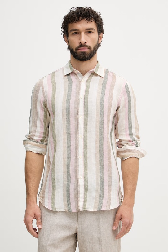 United Colors of Benetton cămașă pentru bărbați de in uni roz 5BKU5QJG8