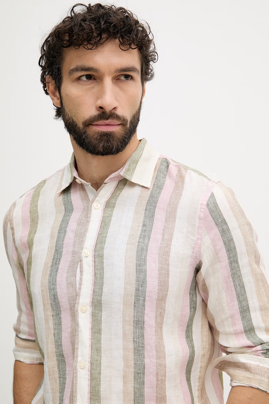 United Colors of Benetton cămașă pentru bărbați de in roz 5BKU5QJG8