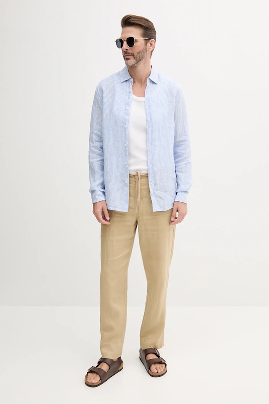 United Colors of Benetton koszula lniana 5BKU5QJG8 niebieski AA00