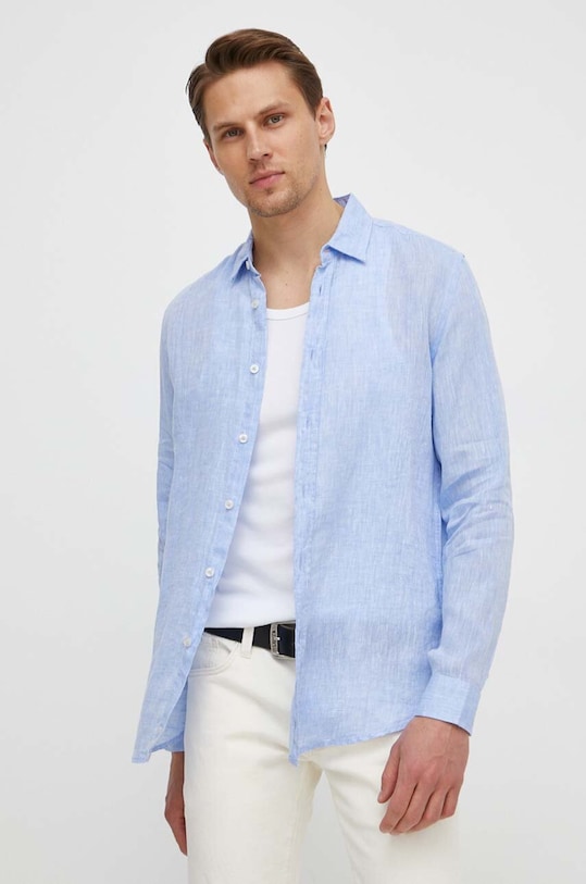 Сорочка з льону United Colors of Benetton casual блакитний 5BKU5QJG8