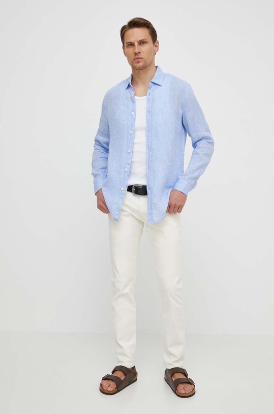 United Colors of Benetton koszula lniana 5BKU5QJG8 niebieski AA00