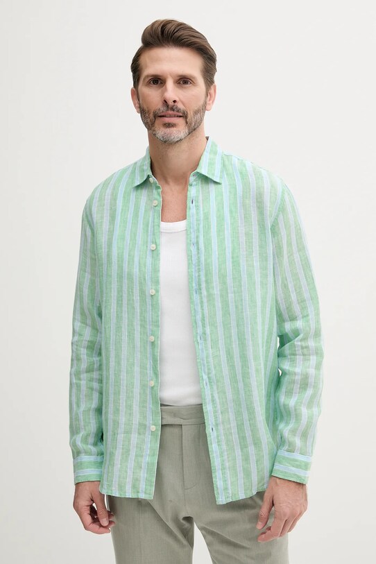 United Colors of Benetton koszula lniana zielony 5BKU5QJG8