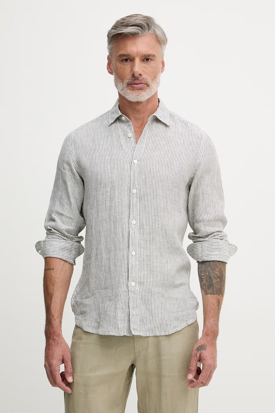 United Colors of Benetton сорочка чоловіча лляна зелений 5BKU5QJG8