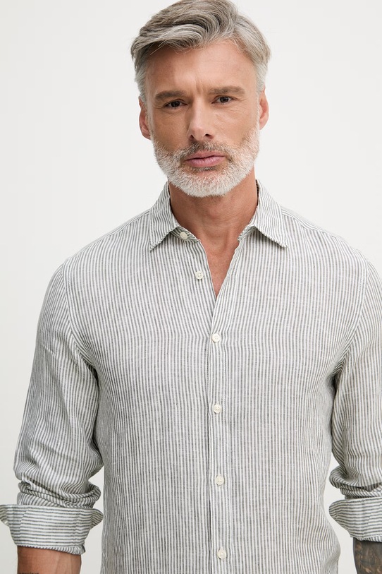 United Colors of Benetton сорочка чоловіча лляна зелений 5BKU5QJG8