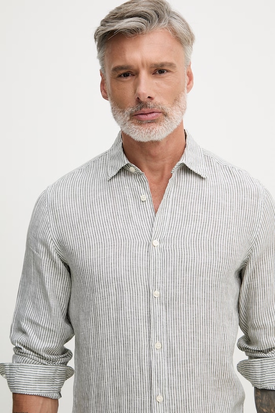 United Colors of Benetton сорочка чоловіча лляна зелений 5BKU5QJG8