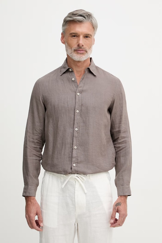 United Colors of Benetton сорочка чоловіча лляна коричневий 5BKU5QJG8