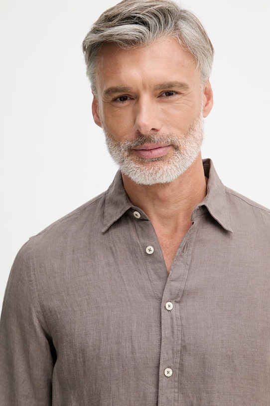 United Colors of Benetton сорочка чоловіча лляна коричневий 5BKU5QJG8