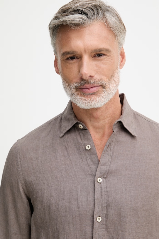 United Colors of Benetton сорочка чоловіча лляна коричневий 5BKU5QJG8