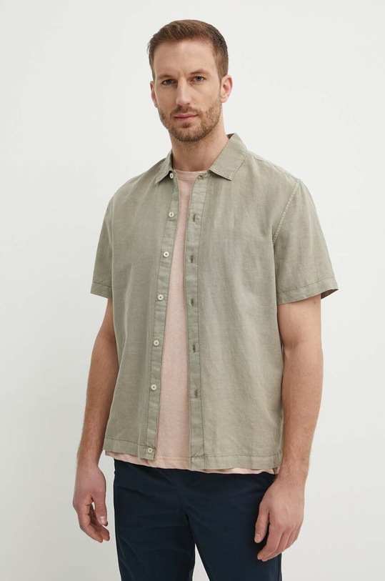 Сорочка з льону United Colors of Benetton casual зелений 55B6UQ03H
