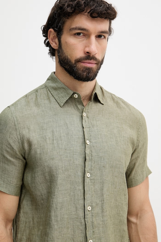 United Colors of Benetton košulja za muškarce od lana zelena 5BKU5QJH8
