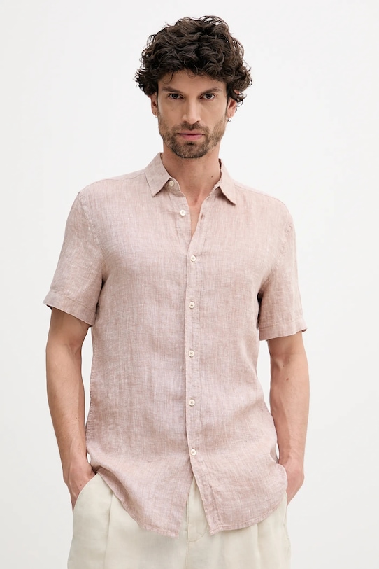 Сорочка з льону United Colors of Benetton коричневий 5BKU5QJH8