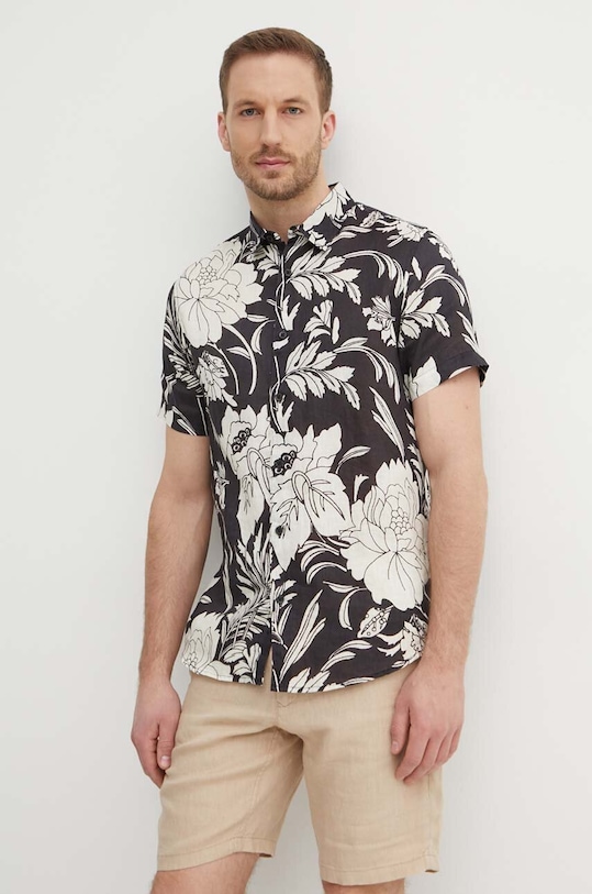 Lněná košile Guess ISLAND regular černá M4GH70.WERX0