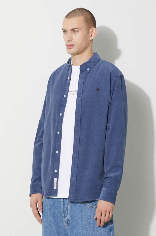 Carhartt WIP corduroy shirt Longsleeve Madison Fine Cord Shirt blue I030580.1ZVXX