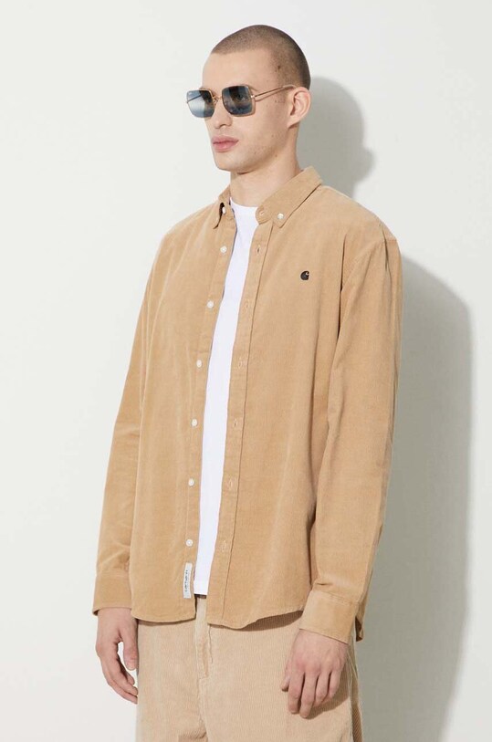 Carhartt WIP corduroy shirt Longsleeve Madison Fine Cord Shirt beige I030580.1ZWXX