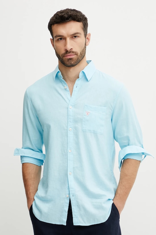 Льняная рубашка Guess casual голубой F4GH00.WG3L0