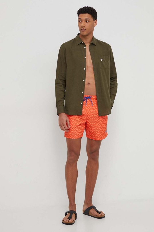 Lněná košile Guess F4GH00.WG3L0 zelená SS25