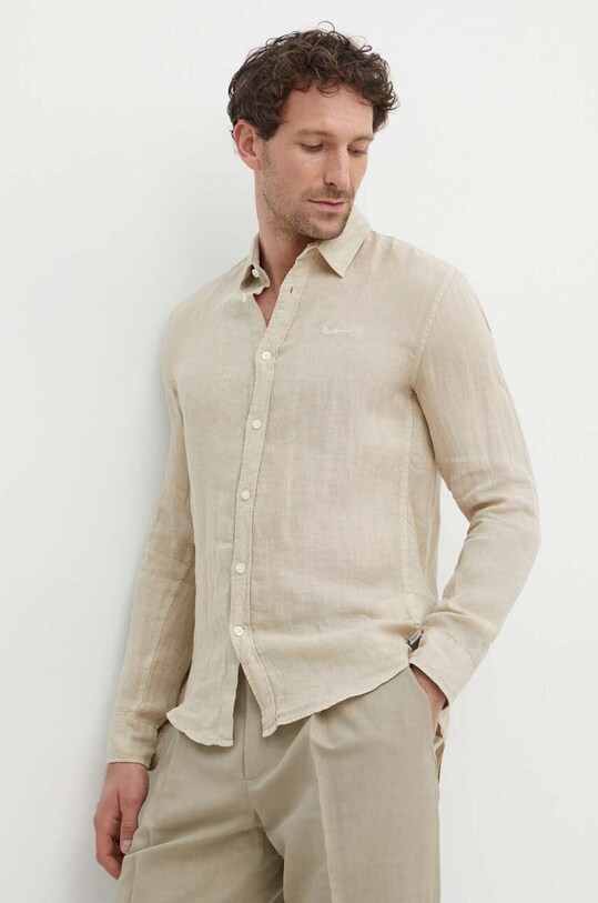 Pepe Jeans camicia di lino PAYTTON semplice beige PM308523