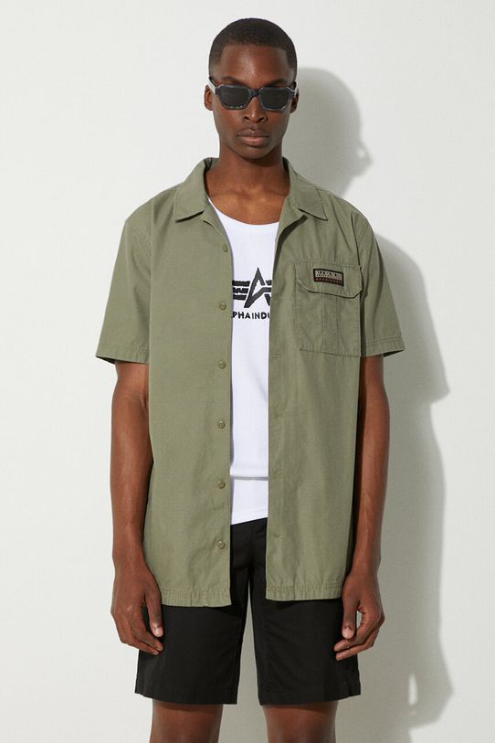 Napapijri koszula bawełniana G-Boyd gładkie zielony NP0A4HQ4GAE1