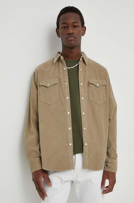 Levi's camasa din bumbac lung bej 85744