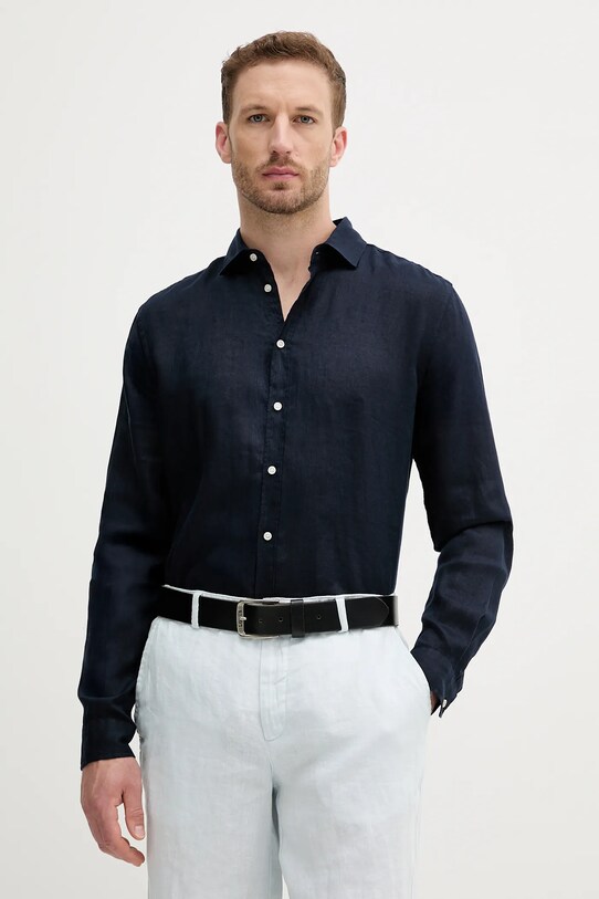 Sisley koszula lniana regular granatowy 5BKUSQ029