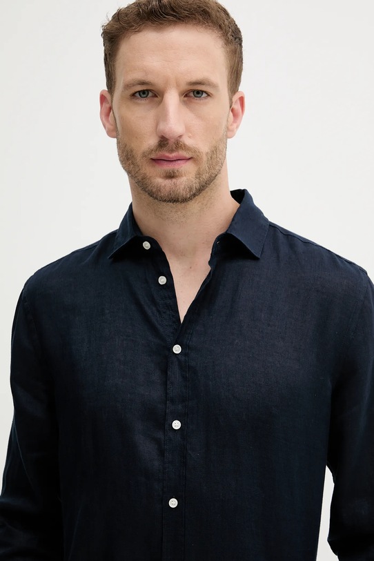 Lanena košulja Sisley mornarsko plava 5BKUSQ029