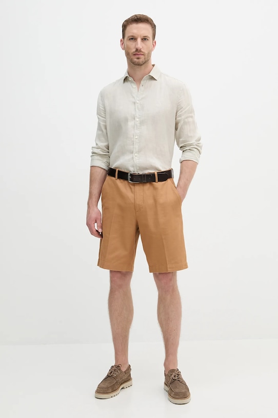 Lněná košile Sisley 5BKUSQ029 béžová SS25