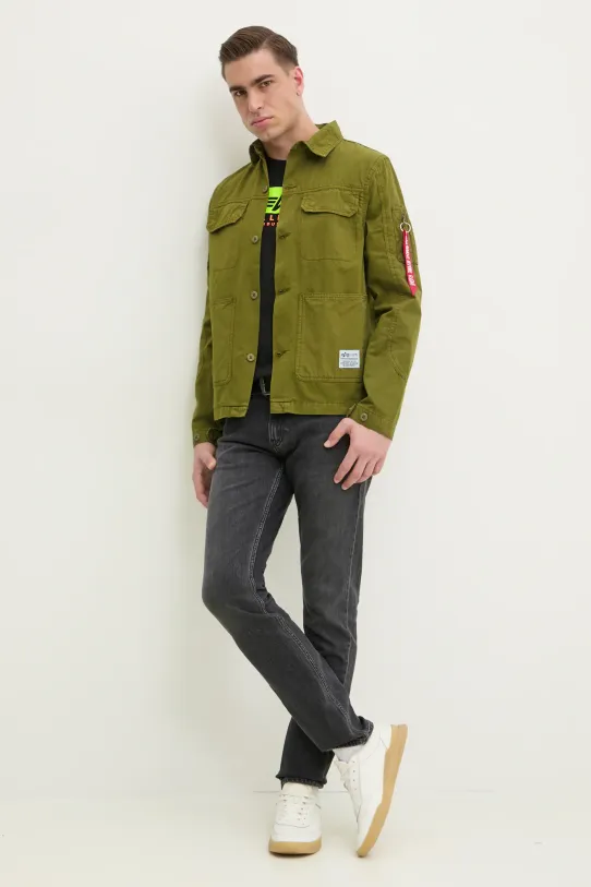 Bavlnená košeľa Alpha Industries Color Block 146110 zelená SS25