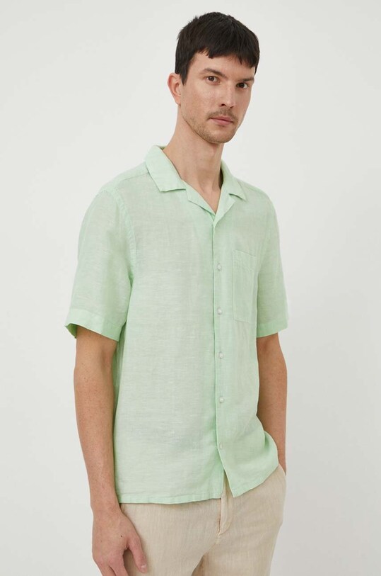 Ľanová košeľa Calvin Klein jednofarebný zelená K10K109521