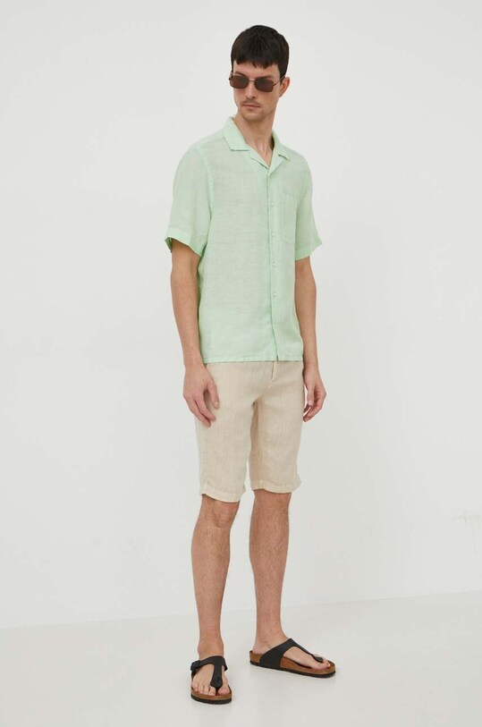 Ľanová košeľa Calvin Klein K10K109521 zelená SS24