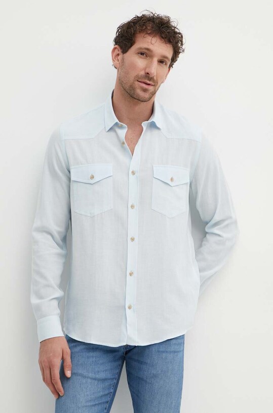 Liu Jo camasa din amestec de in lung albastru M124P201TEXASLINEN