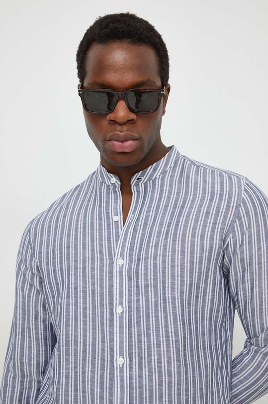 Ľanová košeľa Michael Kors CS44002BAH sivá