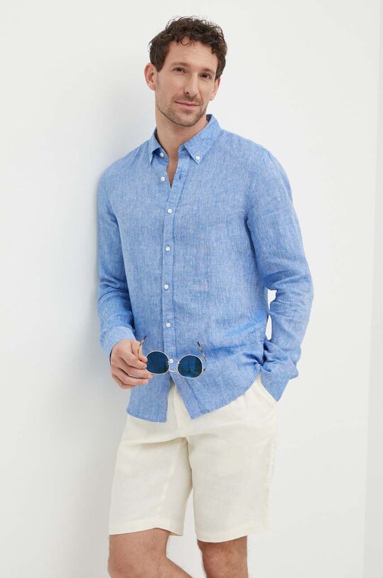 Michael Kors camicia di lino slim blu CS4400H4YT