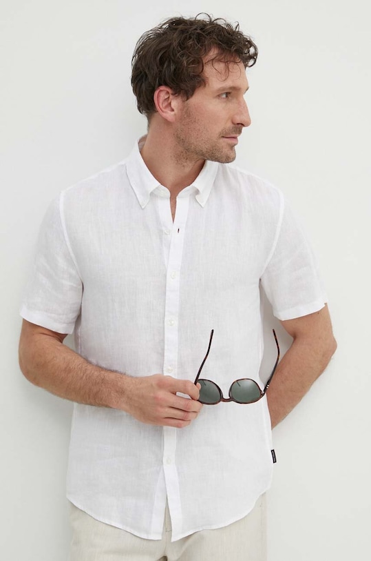 Πουκάμισο από λινό Michael Kors με ένα κουμπί λευκό CS4400I4YT