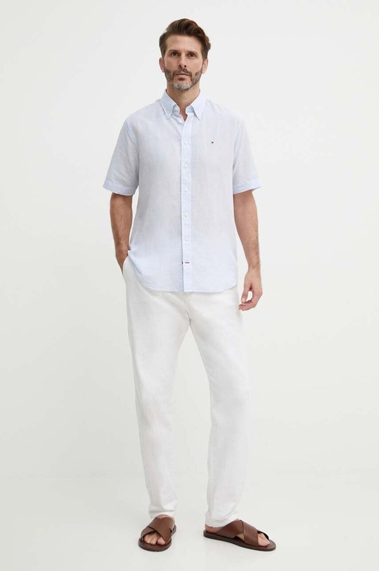 Odzież Tommy Hilfiger koszula z domieszką lnu MW0MW35323 niebieski