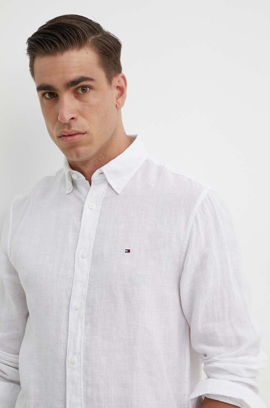 Πουκάμισο από λινό Tommy Hilfiger MW0MW34602 λευκό
