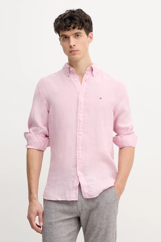 Tommy Hilfiger koszula lniana regular różowy MW0MW34602