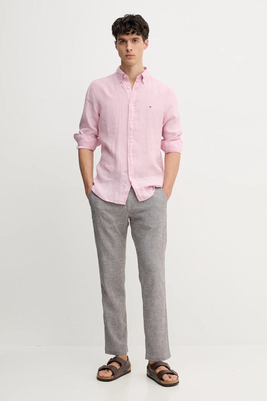 Lněná košile Tommy Hilfiger MW0MW34602 růžová SS25