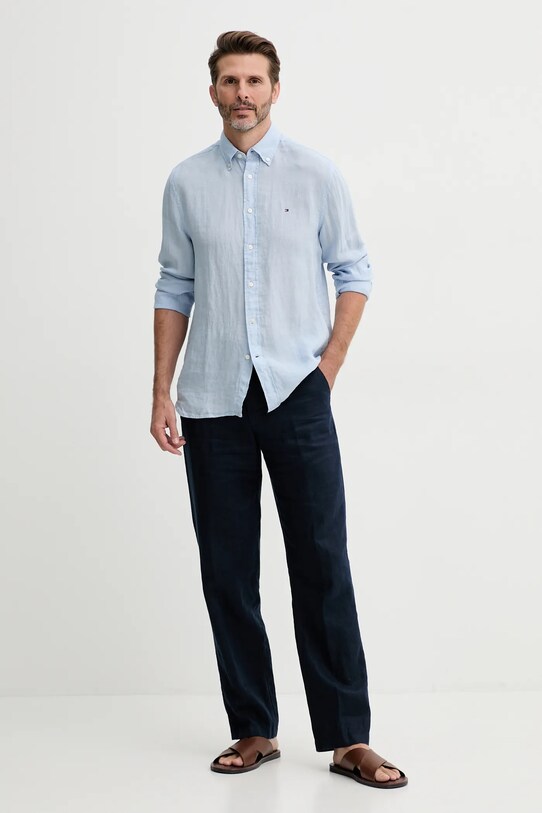 Tommy Hilfiger cămașă de in MW0MW34602 albastru SS25
