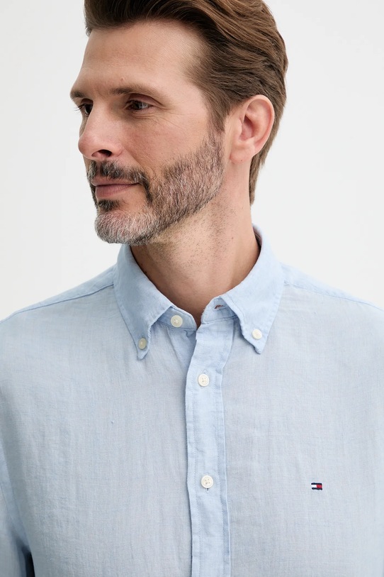 Tommy Hilfiger koszula lniana niebieski MW0MW34602