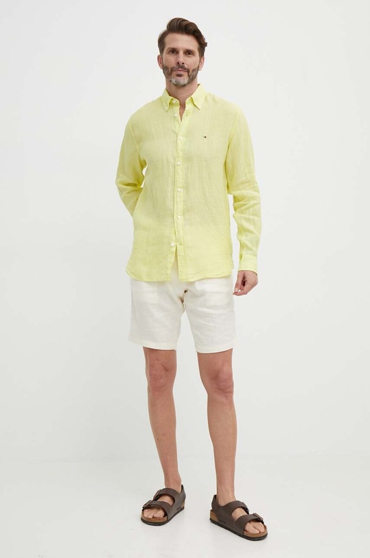 Πουκάμισο από λινό Tommy Hilfiger MW0MW34602 κίτρινο SS25