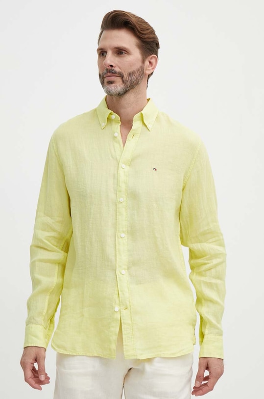 Tommy Hilfiger koszula lniana żółty MW0MW34602