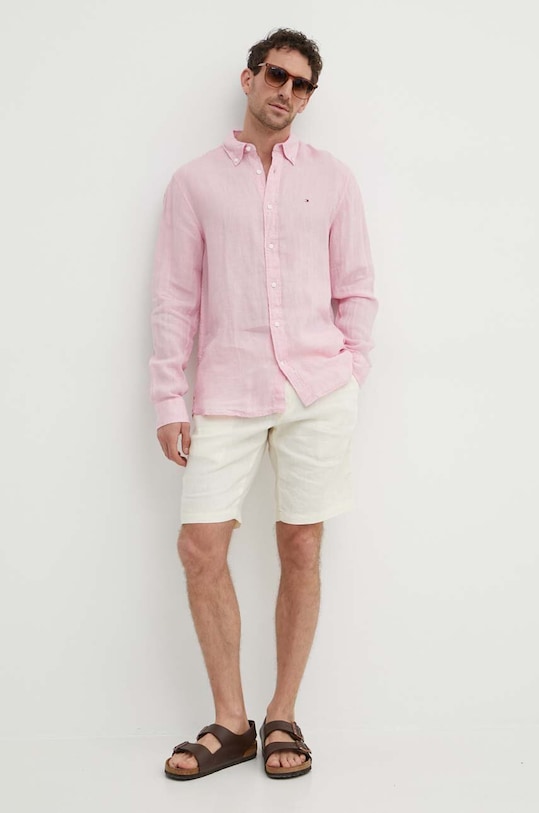 Odzież Tommy Hilfiger koszula lniana MW0MW34602 różowy