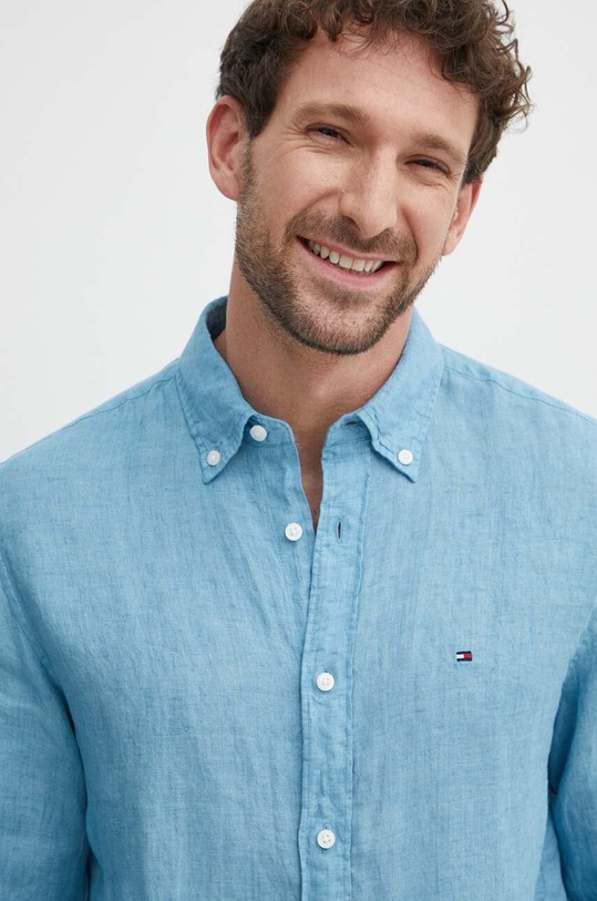 Tommy Hilfiger koszula lniana MW0MW34602 niebieski