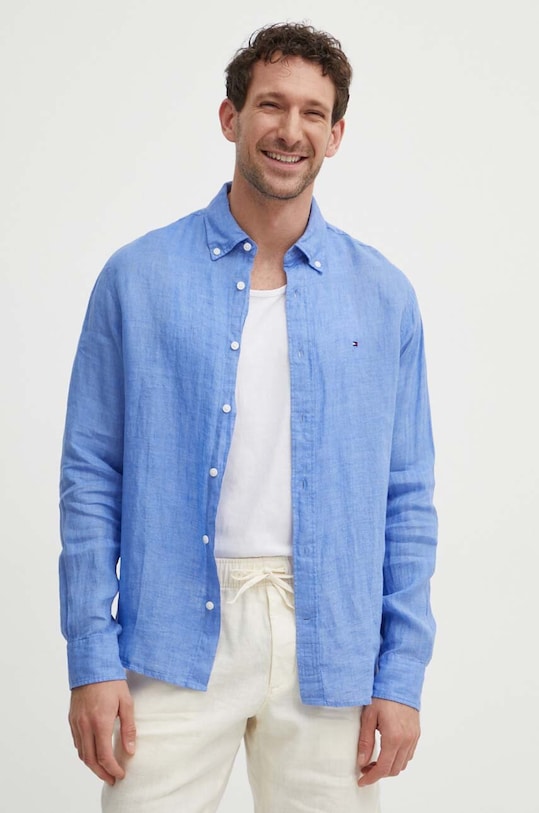 Сорочка з льону Tommy Hilfiger casual блакитний MW0MW34602