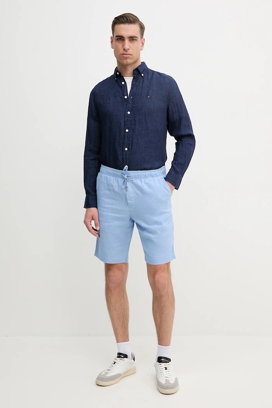 Ľanová košeľa Tommy Hilfiger MW0MW34602 tmavomodrá SS25