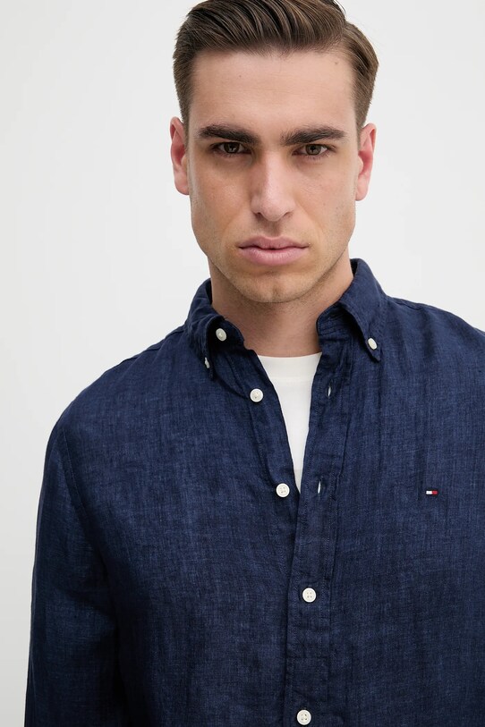 Tommy Hilfiger camicia di lino blu navy MW0MW34602