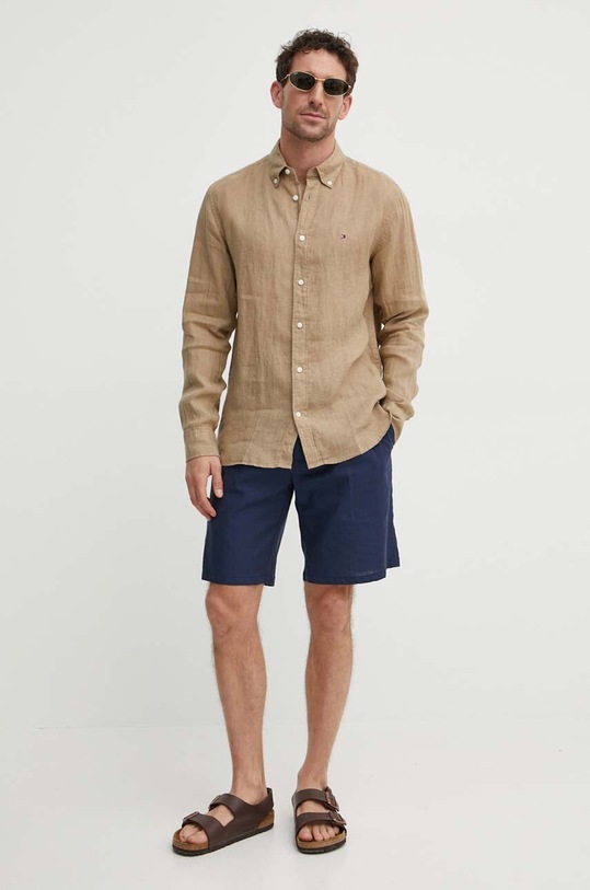 Oblečenie Ľanová košeľa Tommy Hilfiger MW0MW34602 béžová